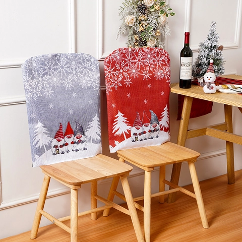 Christmas Gnome Chair Cover Nordic Forest Old Man Patterns Non-woven Fabric Dining Chair Back Cover Festive Decoration