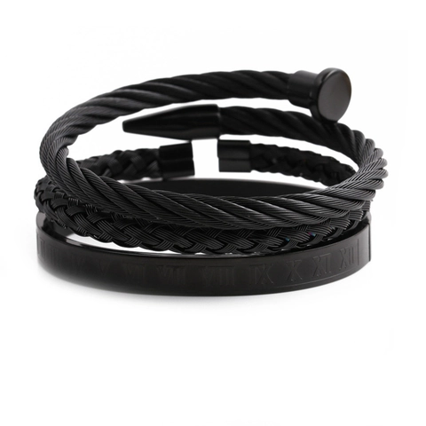 Set Bracciali Uomo Acciaio Inossidabile Chiodo Numeri Romani Polsino Aperto Regolabile Bracciale Cavo Terto Gioielli Moda Oro Argento Nero