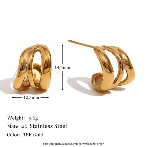 Mode Edelstahl 18K Vergoldet Hohl Geometrisch Verflochtene Linien Ohrstecker Für Damen Minimalistischer Schmuck