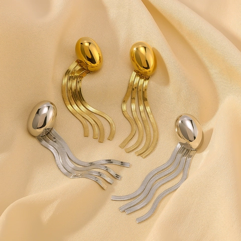 Edelstahl Quasten Ohrhänger 18K Vergoldet Lange Schlangenkette Qualle Form Hängende Ohrringe Schmuck Für Damen