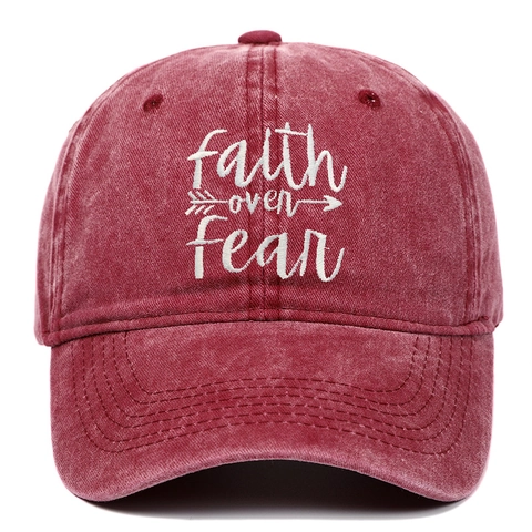 Cappellino Da Baseball In Cotone Lavato Ricamo Faith Over Fear Vintage Distressed Berretto Da Sole Regolabile All'aperto