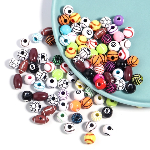 Acryl Sport Themen Perlen Basketball Fußball Baseball Tennis Volleyball Billard Acht Ball Für DIY Armband Schmuckherstellung Bastelzubehör