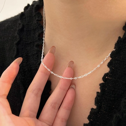 Collar De Cadena De Plata De Ley 925 Minimalista Delicado Eslabones Geométricos Joyería Elegante Para Mujeres