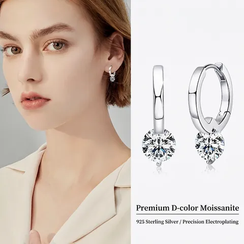 Minimalist 925 Sterling Silver Moissanite Hoop Earrings For Women D Color Waterdrop Shaped Electroplated Fine Jewelry Gift
