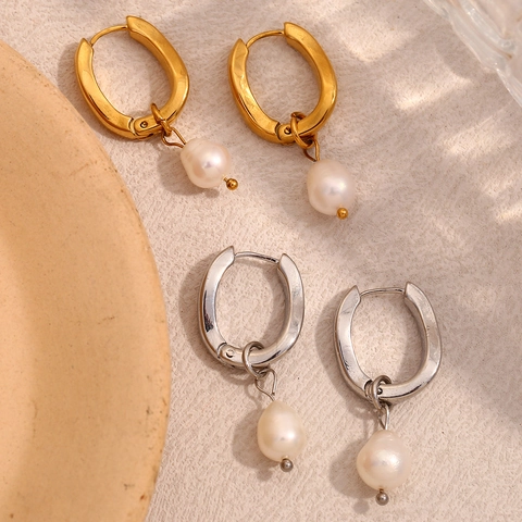 Artificial Baroque Pearl Drop Earrings Stainless Steel 18K Gold Plated U Shaped Hoop Leverback Elegant Jewelry For Women Accessory