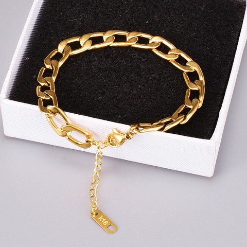 Bracelet Chaîne Figaro Plaqué Or 18K Acier Inoxydable 316L Bijoux Style Minimaliste Pour Femmes Élégant