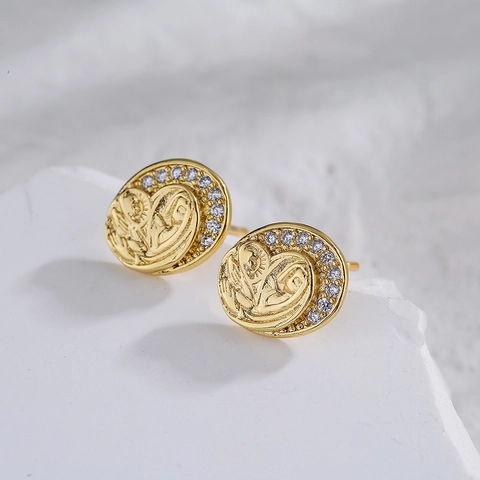 Orecchini A Lobo Vergine Maria Rame Placcato Oro 18K Micro Pavè Zircone Geometrico Cuore Stella Gioielli Vintage Donne