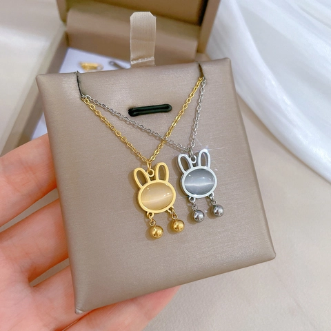 Collar Con Colgante De Conejo Acero De Titanio Piedra Ojo De Gato Minimalista Chapado En Oro Joyas De Moda Para Mujeres