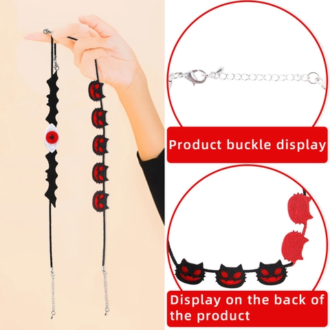 Halloween Choker Necklace Felt Bat Spider Pumpkin Pattern Adjustable Alloy Chain Festive Party Costume Jewelry For Women Kids