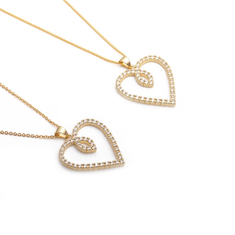 Elegante Collana Con Ciondolo A Cuore Rame Zircone Intarsiato Design Cavo Gioielli Per Donna Moda Catena In Metallo Sottile Accessorio
