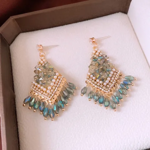 Orecchini Etnici Con Nappa A Goccia D'acqua Con Perno In Argento Lega Vetro Cristallo Strass Gioielli Vintage Donne