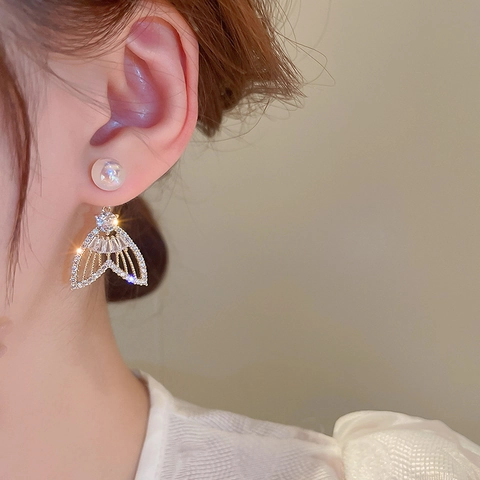 Orecchini Pendenti A Coda Di Sirena Lega Perla Artificial Di Imitazione Strass Intarsio Gioielli Eleganti Per Donne Ragazze
