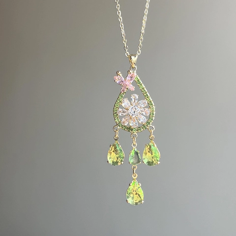 Boucles Oreilles Pendantes Papillon Fleur Larme Cuivre Zircon Creux Longues Gouttes Femmes Luxe Style Forêt