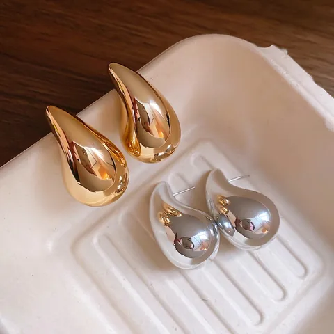 Chunky Teardrop Stud Earrings Mirror Polish Water Drop Acrylic Alloy Minimalist Bold Statement Jewelry With Steel Earring Post