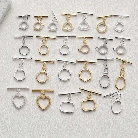 Brass Toggle Clasps 14K Gold Silver Plated Cubic Zirconia Heart Round Shapes For DIY Jewelry Making Bracelet Necklace