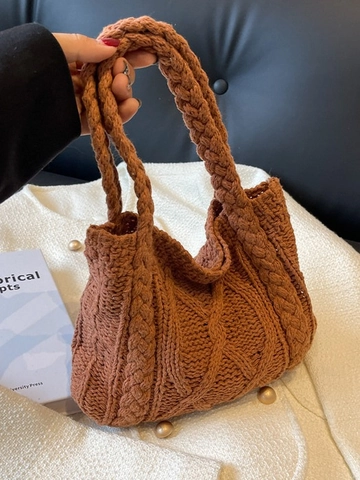 Borsa A Mano In Maglia Lana Trecce Manico Intrecciato Borsa Da Polso Retro Casual Autunno Inverno Per Donne