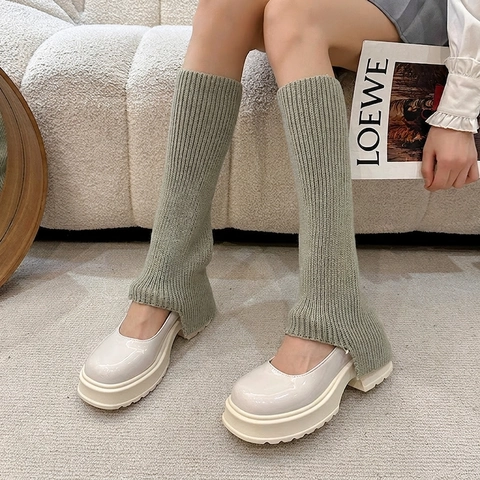 Sweet Y2K Ribbed Knit Leg Warmers For Women Solid Color Acrylic Slouchy Calf Sleeves JK Style Autumn Winter Fashion Accessory