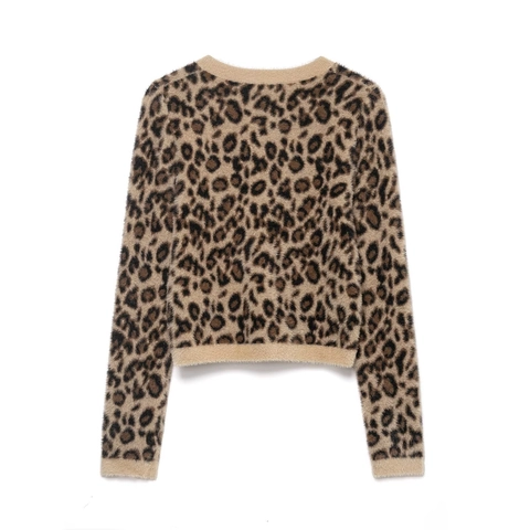 Leopard Print Strickpullover Kunstpelz Rundhals Langarm Cropped Pullover Lässige Mode Oberbekleidung Jumper Für Damen