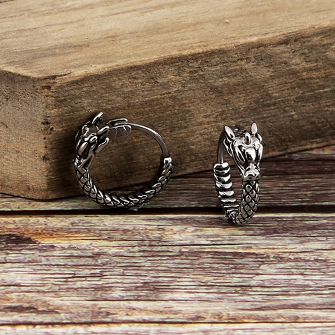 Vintage Drachen Creolen Edelstahl Punk Gothic Chinesischer Stil Schmuck Für Herren Damen