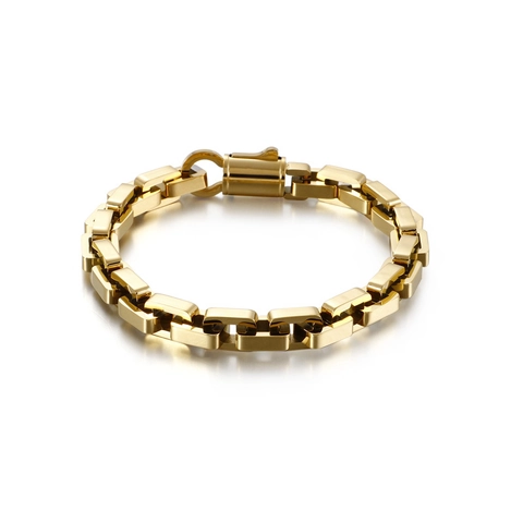 Pulsera De Cadena Para Hombre Acero Inoxidable Eslabones Rectangulares Geométricos Hip Hop Joyería Pulida