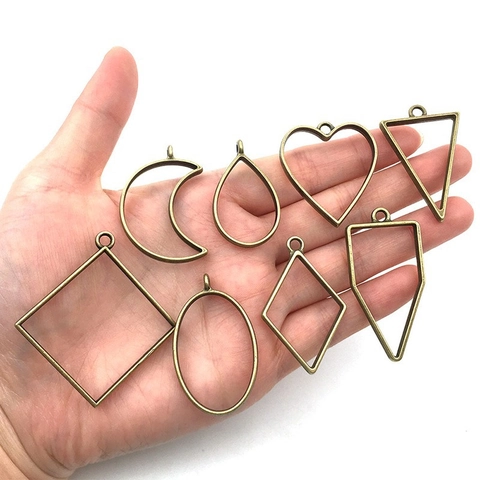Geometric Hollow Open Bezel Charms Zinc Alloy For DIY Jewelry Making Resin Crafts Mixed Shapes Heart Star Moon Rectangle