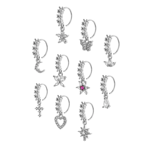 Zirkon Eingelegte Kupfer Nasenringe Kreuz Schmetterling Herz Stern Anhänger Körperschmuck Für Damen Herren Mode