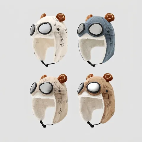 Kinder Winter Uschanka Fliegermütze Mit Brille Fleece Gefüttert Warme Ohrenschützer Mütze Für Jungen Mädchen Winddichte Kappe