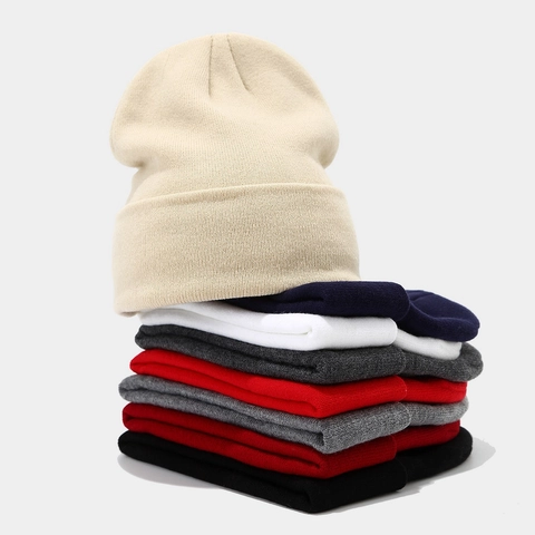 Knitted Beanie Hat Acrylic Solid Color Cuffed Ribbed Warm Winter Skull Cap For Men And Women Casual