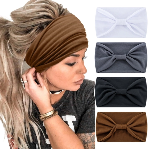 Wide Elastic Headband Solid Color Knot Bow Hair Band Women Sports Yoga Running Soft Workout Chic Hair Accessories