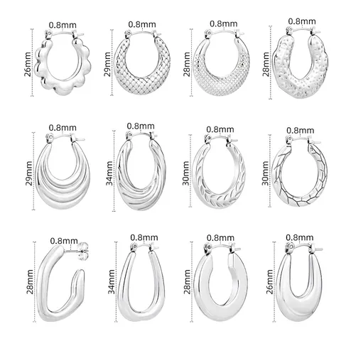 Boucles d'Oreilles Créoles Texturées Géométriques en Acier Titane pour Femmes Plaquées Or Argent Boucles d'Oreilles Rondes Minimalistes
