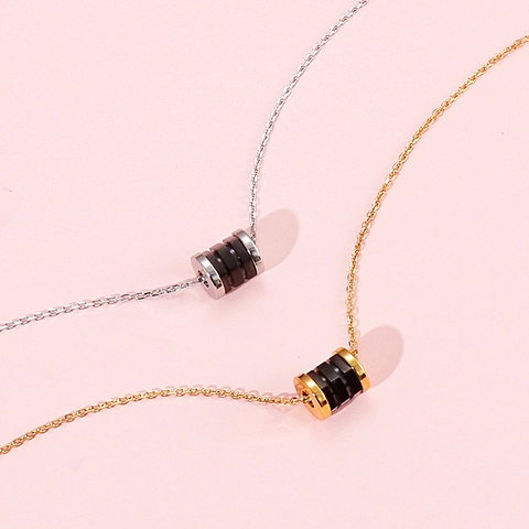 Moda Collana Con Pendente A Cilindro Acciaio Inossidabile Ceramica Nera Geometrico Elegante Gioielli Per Donne Accessorio Quotidiano