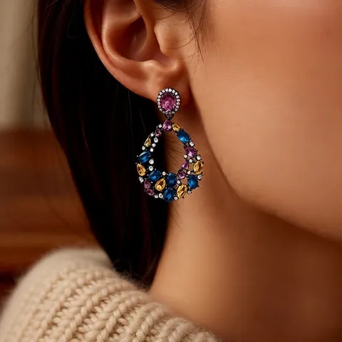 Orecchini Pendenti A Goccia In Zircone Colorato Con Perno In Argento Vintage Lusso Cavo Rame Per Donne