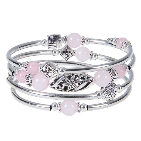Bohemian Multi Layer Wrap Bracelet Natural Stone Beaded Zinc Alloy Handmade Ethnic Style Bangle For Women