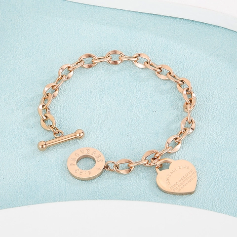 Stainless Steel Heart Pendant Bracelet Bible Verse Proverbs 4:23 Inspirational Toggle Clasp Thick Chain Jewelry For Women