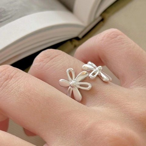 925 Sterling Silver Daisy Flower Open Ring Adjustable Simple Korean Style INS Fashion Jewelry For Women Elegant