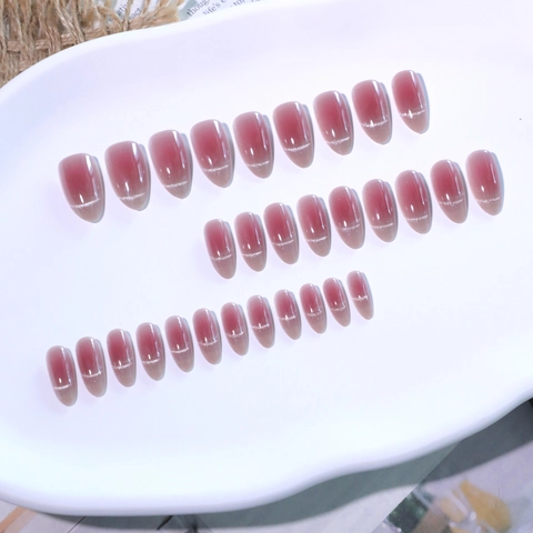 Press On Nails Cat Eye Gradient Blush Almond Shape French Style Artificial Fake Nails For Women