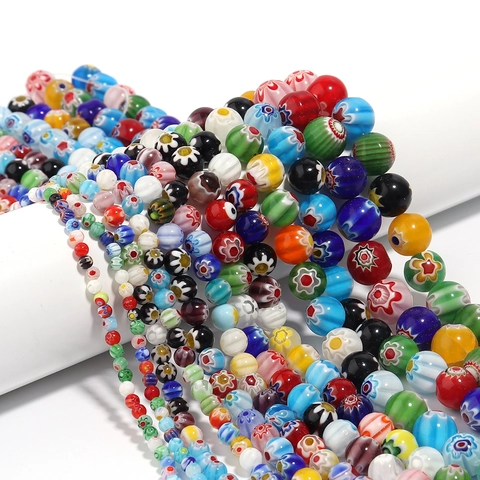 Millefiori Glasperlen Blumenmuster Runde Lampwork Perlen Für DIY Schmuckherstellung Bunte Handgefertigte Bastelarbeiten
