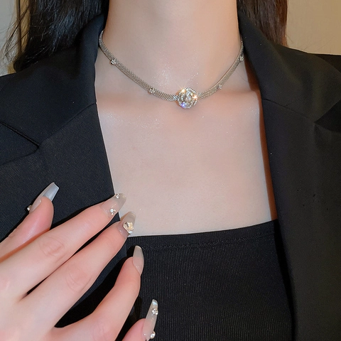 Collana Girocollo Con Fiore Di Camelia Vintage Francese Rame Con Zircone Gioielli Con Catena A Maglia Eleganti Per Donna