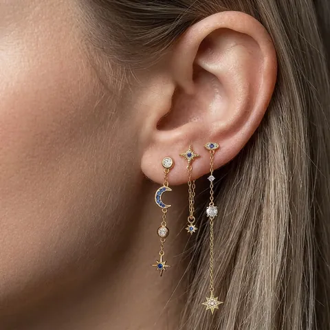 925 Sterling Silver Star Moon Evil Eye Stud Earrings Gold Plated Zirconia Tassel Dangle Earrings Niche Design Jewelry For Women