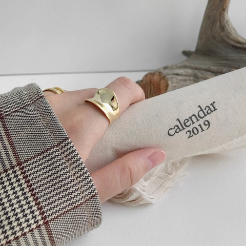 Minimalistischer Kupfer Bogen Konkav Offener Ring Für Damen Geometrische U-Form Poliert Verstellbar Gold Silber Modeschmuck Geschenk