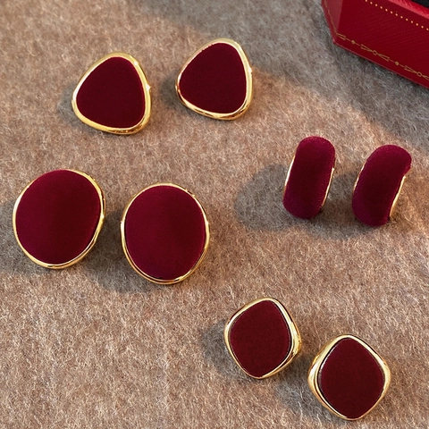 Geometrische Beflockte Ohrstecker Retro Samt Metall Schmuck Mit Silber Ohrpfosten Für Frauen Vintage Stil