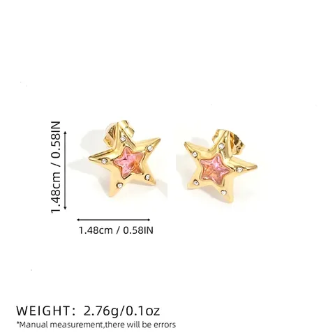 Boucles D'oreilles Étoile Acier Inoxydable Plaqué Or 18K Zircon Rose Strass Style Ins Design Femme Bijoux