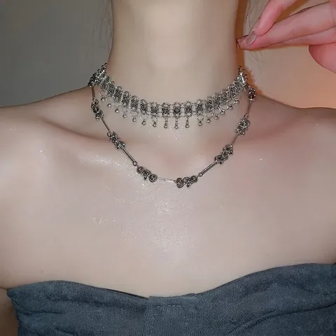 Collana In Lega Argentata Perline Giuntate Frange Tonde Nappa Catena Di Clavicola Industriale Minimalista Per Donne