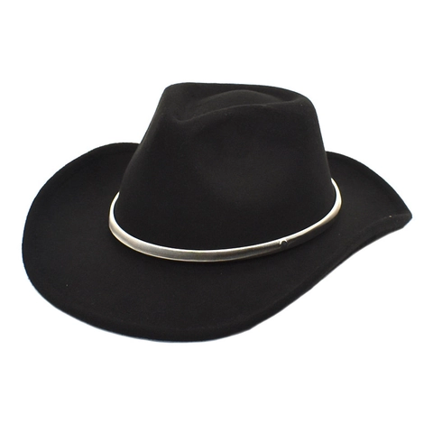 Wide Brim Cowboy Hat Cotton Polyester Blend Metal Belt Decor Western Style Vintage Jazz Fedora For Outdoor Travel