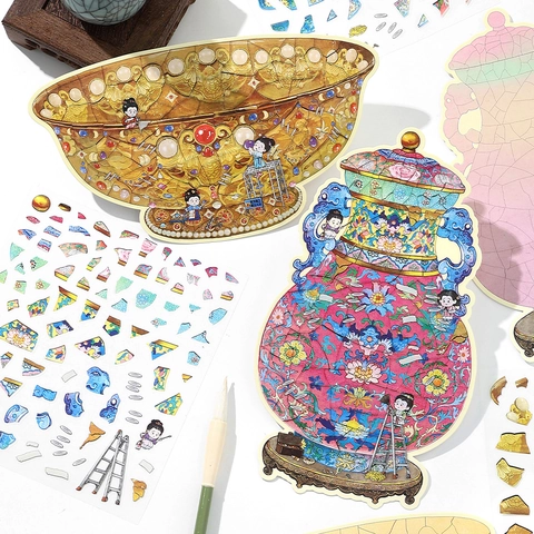 DIY 2.5D Puzzle Aufkleber PET Und Weiße Karte Antike Restaurierung Thema Chinesischer Stil Dekorativ Für Scrapbooking Journaling