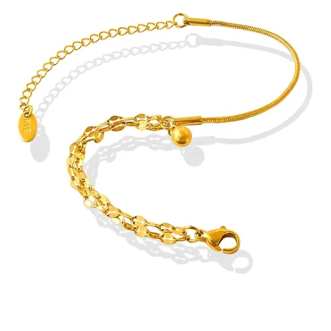 Minimalist Double Layer Chain Bracelet 18K Gold Plated Stainless Steel Gold Ball Pendant Dainty Jewelry For Women