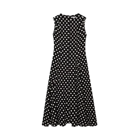 Abito Midi Senza Maniche A Pois Poliestere Girocollo Linea A Retro Swing Elegante Donne