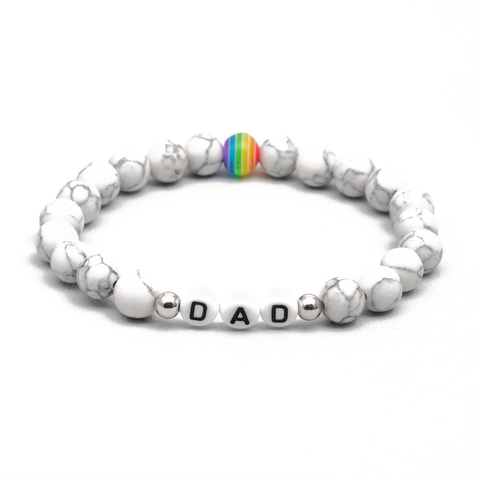 Kralen Armband Tijgeroog Lavasteen DAD Letter Regenboogkraal Vaderdag Cadeau Elastische Sieraden Voor Mannen