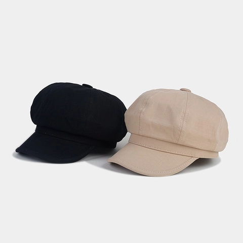 Newsboy Cap Retro Solid Color Octagonal Hat Breathable Cotton Linen Blend Classic Painter Cabbie Cap For Women
