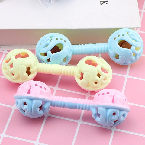 Giocattolo Sonaglio Per Bambini Doppia Testa Colore Macaron Plastica Suono Campanello Sviluppo Sensoriale Neonato Forma Manubrio